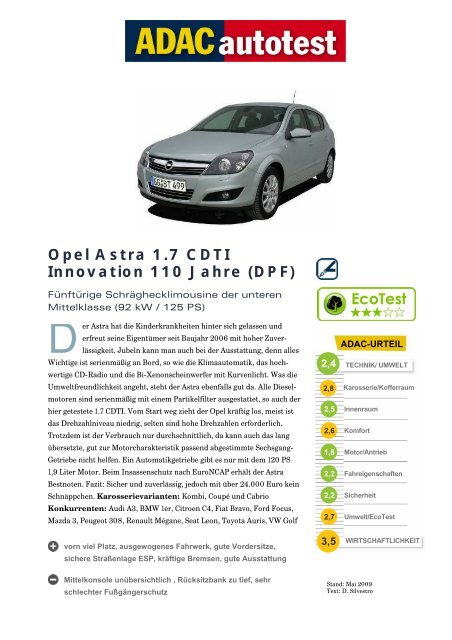 Opel Astra 1 7 Cdti Innovation 110 Jahre Dpf Adac