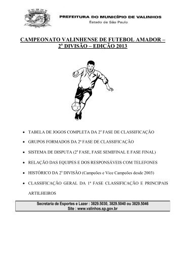 CAMPEONATO VALINHENSE DE FUTEBOL AMADOR ... - Valinhos