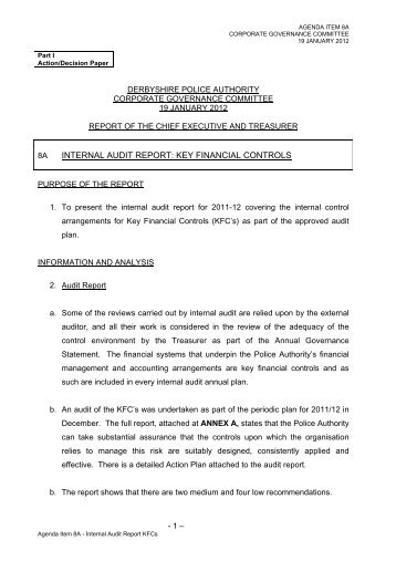 Agenda Item 8A - Internal Audit Report KFCs - Derbyshire Police ...