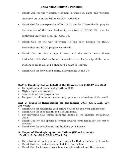 Daily Thanksgiving Prayers A Thank God For Jesus House