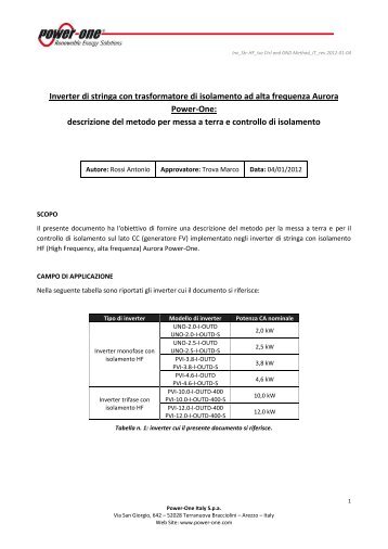 Inverter di stringa con trasformatore di isolamento ad ... - Power-One