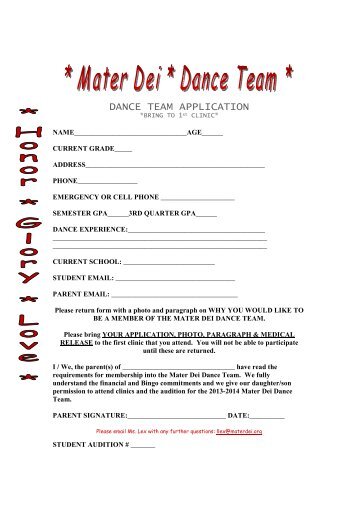 Dance Team Application - Mater Dei High School