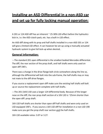 ASD Differential Retrofit - W124 Performance