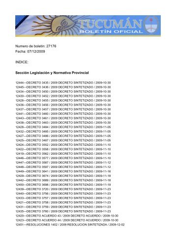 Numero de boletin: 27176 Fecha: 07/12/2009 INDICE: SecciÃ³n ...