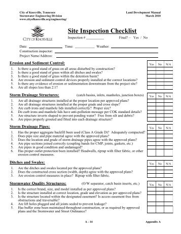 Form G - Site Inspection Checklist - City of Knoxville