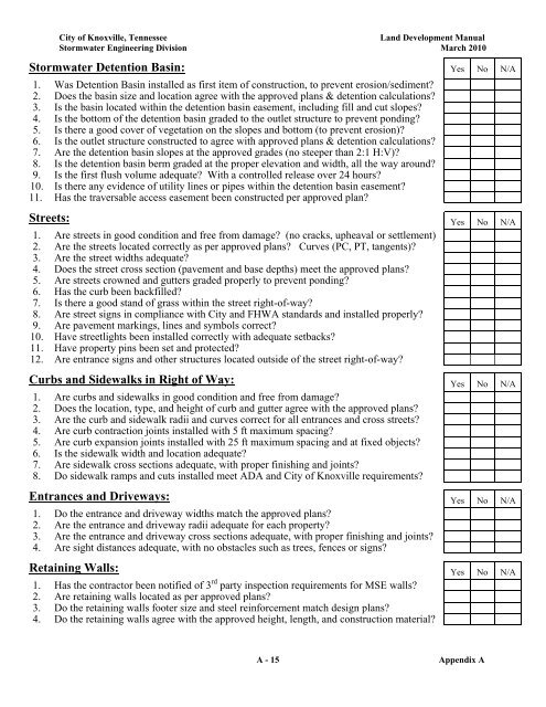 Form G - Site Inspection Checklist - City of Knoxville