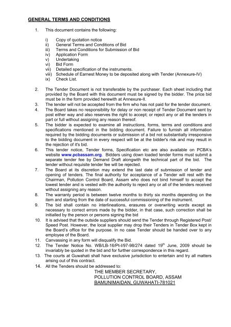 GENERAL TERMS AND CONDITIONS - Pollution Control Board ...