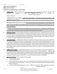 Obstetrical Delivery Consent Form - Valley Hospital