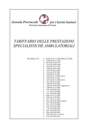 Tariffario prestazioni - Azienda Provinciale per i Servizi Sanitari