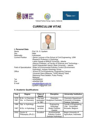 Curriculum Vitae - School of Civil Engineering - USM