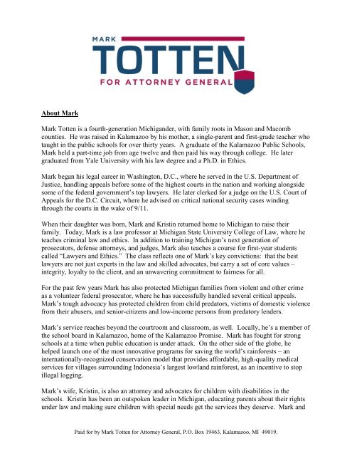 About Mark Mark Totten is a fourth-generation Michigander, with ...