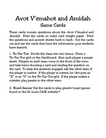 Avot V'emahot and Amidah - Central Agency for Jewish Education