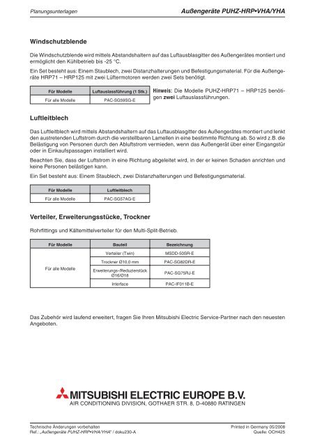 AuÃengerÃ¤te PUHZ-HRPâ¢VHA/YHA ... - ATC Trend