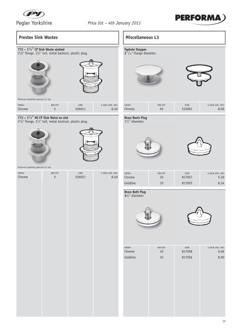 Price list â 4th January 2011 - Pegler