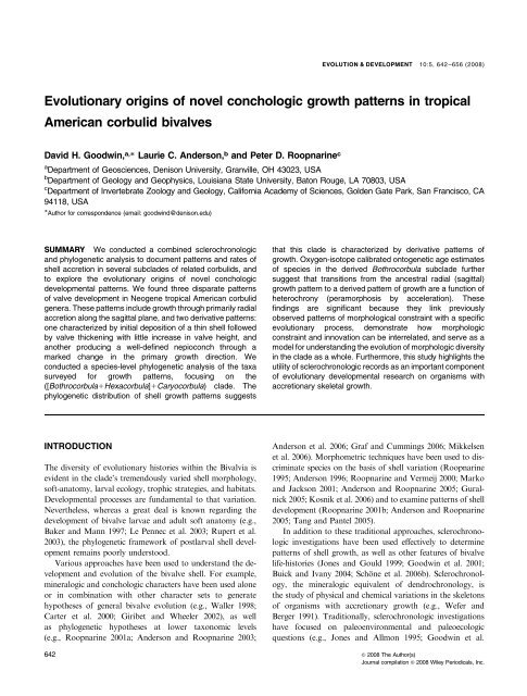Evolutionary origins of novel conchologic growth patterns in tropical ...