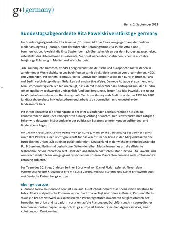 Bundestagsabgeordnete Rita Pawelski verstärkt g+ ... - GPlus Europe