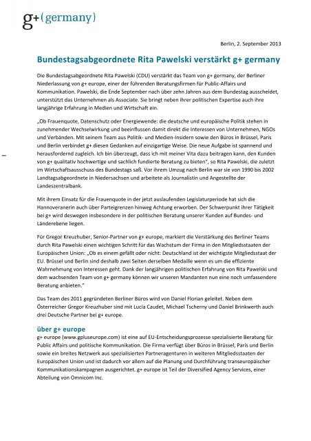 Bundestagsabgeordnete Rita Pawelski verstärkt g+ ... - GPlus Europe