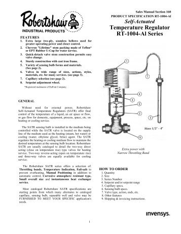 Temperature Regulator RT-1004-Al Series - Robertshaw Industrial ...