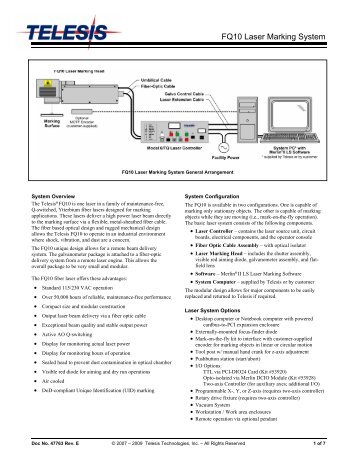 FQ10 Laser Marking System General Arrangement