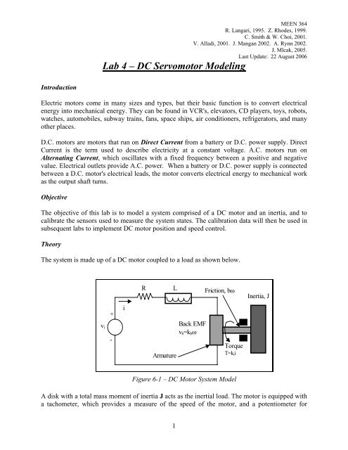 Lab 4 – DC Servomotor Modeling