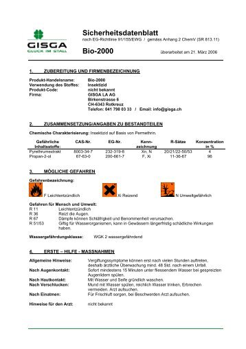 Sicherheitsdatenblatt Bio-2000 - GISGA AG