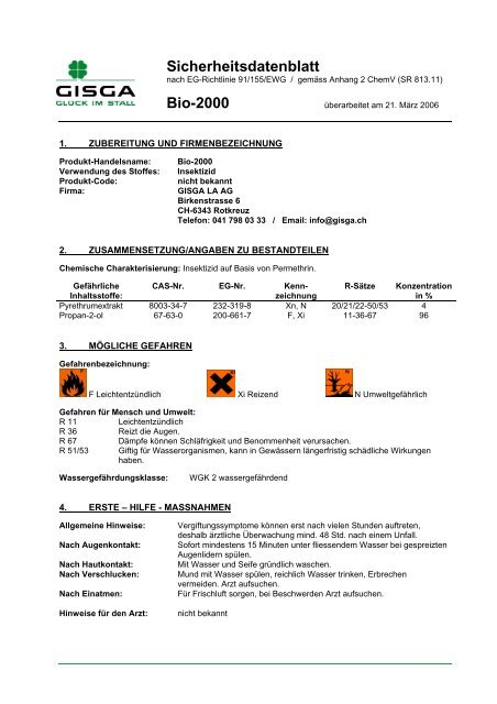 Sicherheitsdatenblatt Bio-2000 - GISGA AG