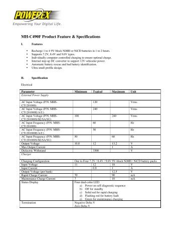 Download MH-C490F Spec - BatteriesInAFlash.com