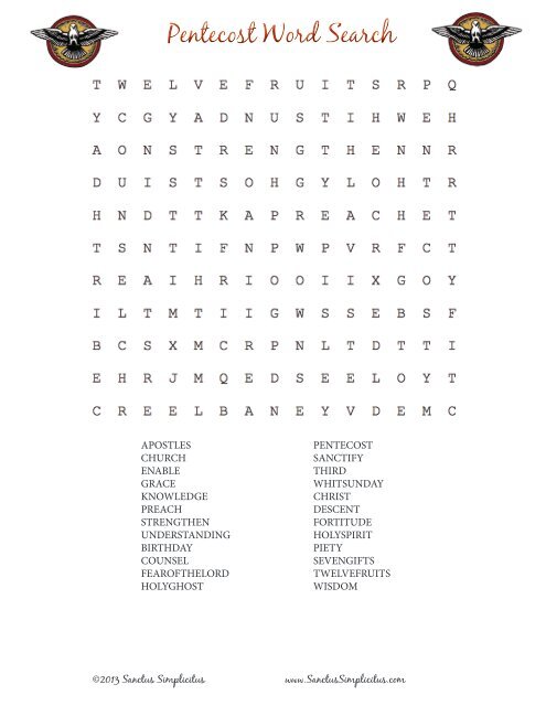 Pentecost Word Search - Sanctus Simplicitus