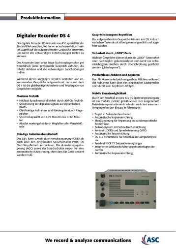 Digitaler Recorder DS 4 We record & analyze ... - ASC telecom