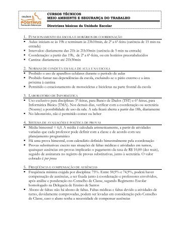 Manual do aluno com informaÃ§Ãµes gerais dos cursos tÃ©cnicos