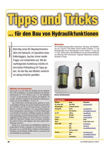 ... für den Bau von Hydraulikfunktionen - Modellbau Diepold