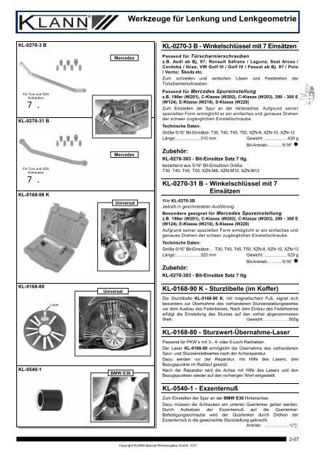 Werkzeuge für Lenkung und Lenkgeometrie - Res Trade