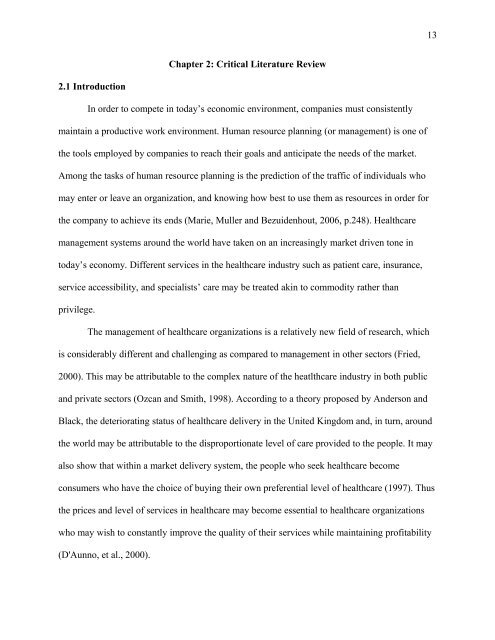 13 Chapter 2 Critical Literature Review 2 1 Dissertation