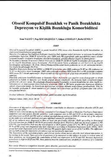 Obsesif Kompulsif Bozukluk ve Panik Bozuklukta Depresyon ve ...