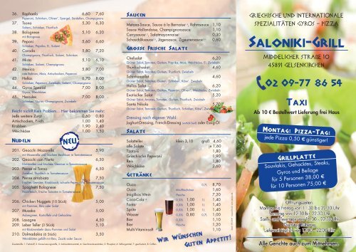 Saloniki-Grill Speisekarte - Saloniki-Grill in Gelsenkirchen