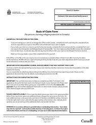 Basis of Claim Form - Immigration and Refugee Board of Canada