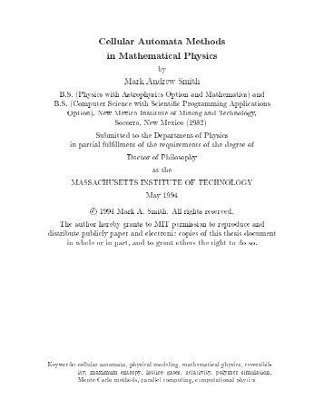 Cellular Automata Methods in Mathematical Physics