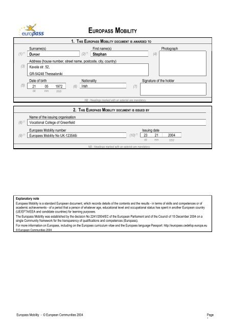 Europass Mobility Template EN