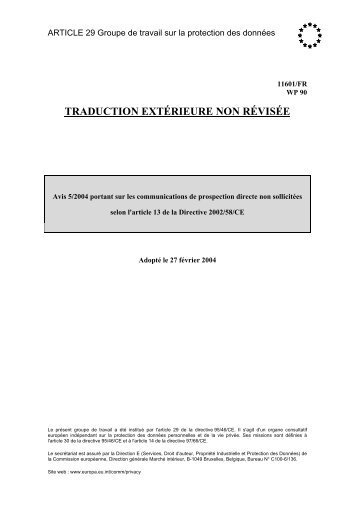 Avis 5/2004 portant sur les communications de prospection ... - Europa