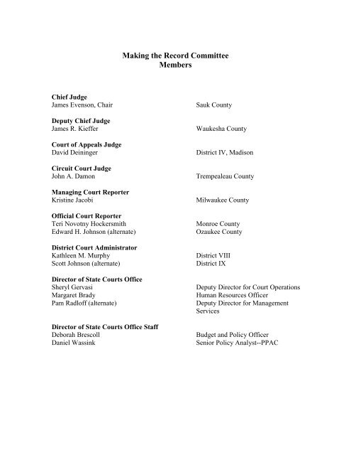 Making the Record Committee - Final report - Wisconsin Court System