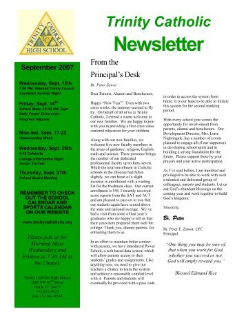 Newsletter - Trinity Catholic High School