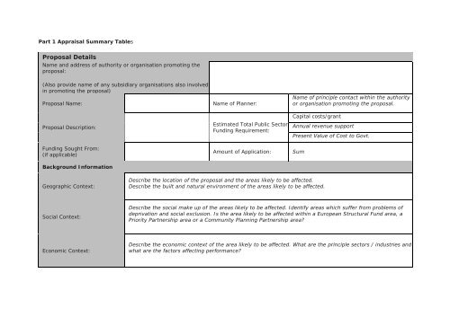 Part 1 Appraisal Summary Table - Transport Scotland