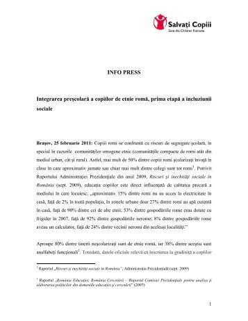 Integrarea prescolara a copiilor de etnie roma, prima ... - Salvati Copiii