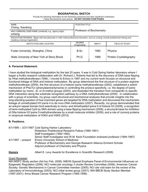 Sf424rr Biographical Sketch Format Page