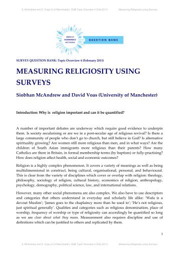 Measuring Religiosity using Surveys - Survey Question Bank