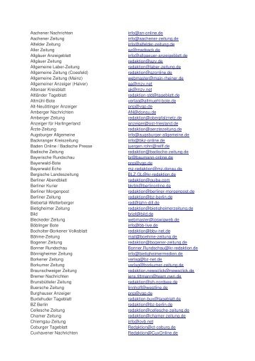 eMail-Kontaktadressen von Zeitungen