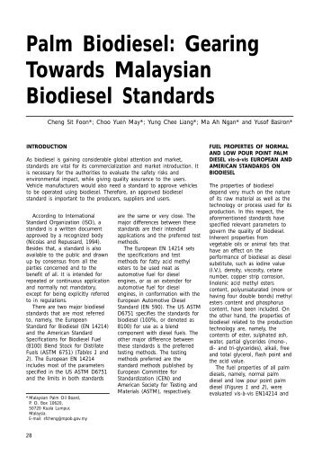 Gearing Towards Malaysian Biodiesel Standards - American Palm ...