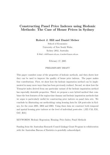 Constructing Panel Price Indexes using Hedonic Methods: The ...