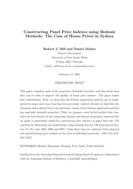 Constructing Panel Price Indexes using Hedonic Methods: The ...