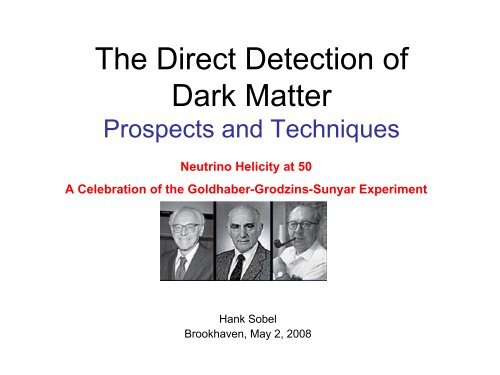 Prospects for the Direct Detection of Dark Matter - BNL theory groups